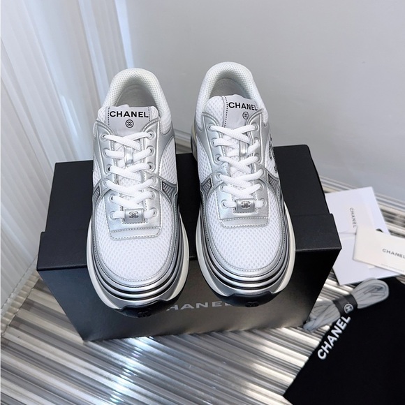 CHANEL White and Silver Sneakers - Picture 1 of 5